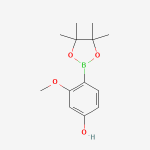 Chemical structure of 3-Methoxy-4-(4,4,5,5-tetramethyl-1,3,2-dioxaborolan-2-yl)phenol