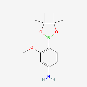 Chemical structure of 3-Methoxy-4-(4,4,5,5-tetramethyl-1,3,2-dioxaborolan-2-yl)aniline