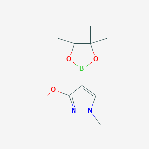 Chemical structure of 3-Methoxy-1-methyl-4-(4,4,5,5-tetramethyl-1,3,2-dioxaborolan-2-yl)-1H-pyrazole