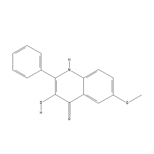 Chemical structure of 3-Hydroxy-6-methoxy-2-phenyl-1H-quinolin-4-one