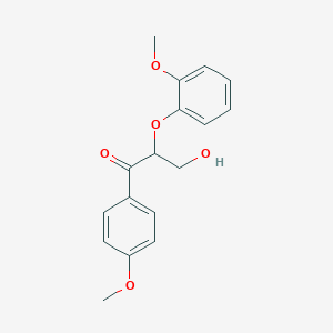 Chemical structure of 3-Hydroxy-2-(2-methoxyphenoxy)-1-(4-methoxyphenyl)propan-1-one