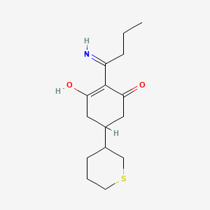 Chemical structure of 3-Hydroxy-2-(1-iminobutyl)-5-(tetrahydro-2H-thiopyran-3-yl)cyclohex-2-en-1-one