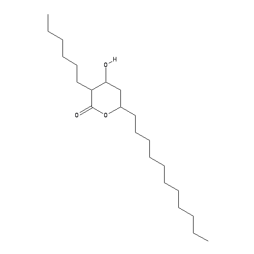Chemical structure of 3-Hexyltetrahydro-4-hydroxy-6-undecyl-2H-pyran-2-one