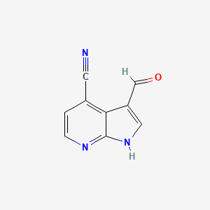 Chemical structure of 3-Formyl-1H-pyrrolo[2,3-b]pyridine-4-carbonitrile