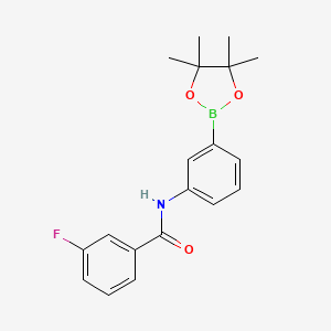 Chemical structure of 3-Fluoro-N-(3-(4,4,5,5-tetramethyl-1,3,2-dioxaborolan-2-yl)phenyl)benzamide