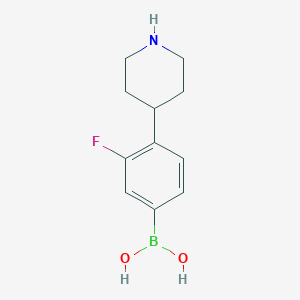 Chemical structure of 3-Fluoro-4-(piperidin-4-yl)phenylboronic acid