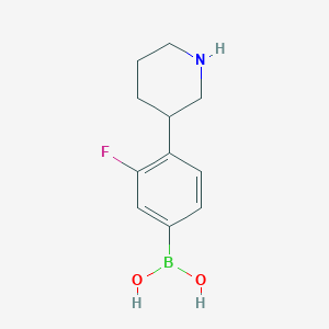 Chemical structure of 3-Fluoro-4-(piperidin-3-yl)phenylboronic acid
