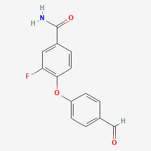 Chemical structure of 3-Fluoro-4-(4-formylphenoxy)benzamide