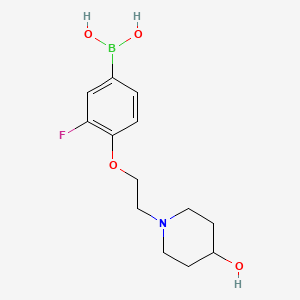 Chemical structure of 3-Fluoro-4-(2-(4-hydroxypiperidin-1-yl)ethoxy)phenylboronic acid
