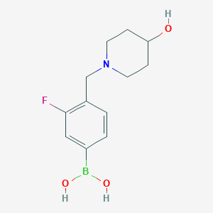 Chemical structure of 3-Fluoro-4-((4-hydroxypiperidin-1-yl)methyl)phenylboronic acid