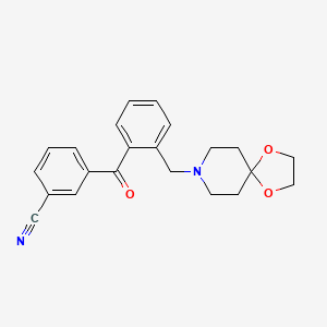 Chemical structure of 3'-cyano-2-[8-(1,4-dioxa-8-azaspiro[4.5]decyl)methyl]benzophenone