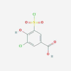 Chemical structure of 3-Chloro-5-(chlorosulfonyl)-4-hydroxybenzoic acid