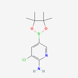 Chemical structure of 3-Chloro-5-(4,4,5,5-tetramethyl-1,3,2-dioxaborolan-2-yl)pyridin-2-amine