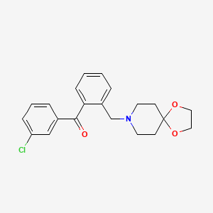 Chemical structure of 3'-chloro-2-[8-(1,4-dioxa-8-azaspiro[4.5]decyl)methyl]benozphenone