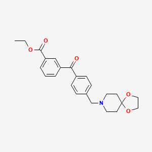 Chemical structure of 3-carboethoxy-4'-[8-(1,4-dioxa-8-azaspiro[4.5]decyl)methyl]benzophenone