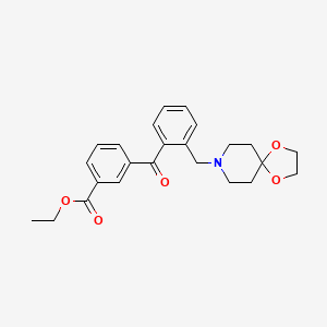 Chemical structure of 3'-carboethoxy-2-[8-(1,4-dioxa-8-azaspiro[4.5]decyl)methyl]benzophenone