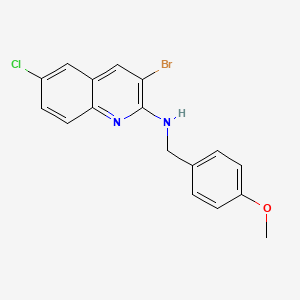 Chemical structure of 3-bromo-6-chloro-N-(4-methoxybenzyl)quinolin-2-amine