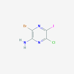 Chemical structure of 3-Bromo-6-chloro-5-iodopyrazin-2-amine