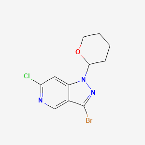 Chemical structure of 3-Bromo-6-chloro-1-(tetrahydro-2H-pyran-2-yl)-1H-pyrazolo[4,3-c]pyridine