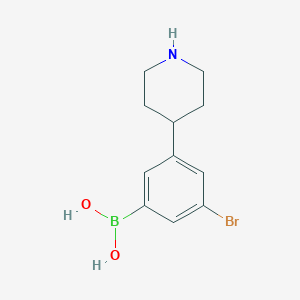 Chemical structure of 3-Bromo-5-(piperidin-4-yl)phenylboronic acid