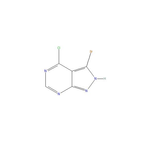 Chemical structure of 3-bromo-4-chloro-1H-pyrazolo[3,4-d]pyrimidine