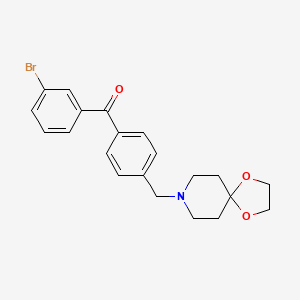 Chemical structure of 3-bromo-4'-[8-(1,4-dioxa-8-azaspiro[4.5]decyl)methyl]benzophenone