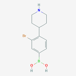 Chemical structure of 3-Bromo-4-(piperidin-4-yl)phenylboronic acid