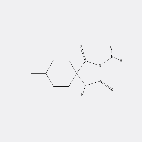 Chemical structure of 3-amino-8-methyl-1,3-diazaspiro[4.5]decane-2,4-dione