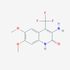 Chemical structure of 3-Amino-6,7-dimethoxy-4-(trifluoromethyl)quinolin-2-ol