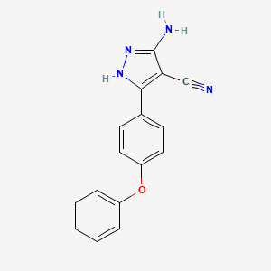 Chemical structure of 3-Amino-5-(4-phenoxyphenyl)pyrazole-4-carbonitrile