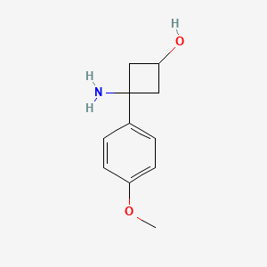 Chemical structure of 3-Amino-3-(4-methoxyphenyl)cyclobutan-1-ol