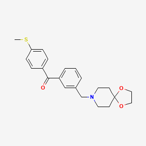 Chemical structure of 3-[8-(1,4-dioxa-8-azaspiro[4.5]decyl)methyl]-4'-thiomethyl benzophenone