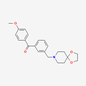 Chemical structure of 3-[8-(1,4-dioxa-8-azaspiro[4.5]decyl)methyl]-4'-methoxy benzophenone