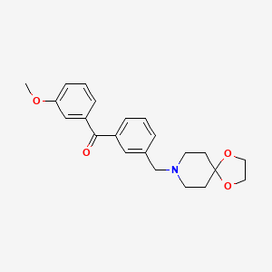 Chemical structure of 3-[8-(1,4-dioxa-8-azaspiro[4.5]decyl)methyl]-3'-methoxy benzophenone