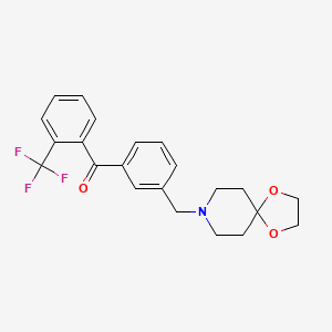 Chemical structure of 3'-[8-(1,4-dioxa-8-azaspiro[4.5]decyl)methyl]-2-trifluorobenzophenone
