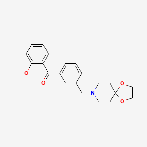 Chemical structure of 3'-[8-(1,4-dioxa-8-azaspiro[4.5]decyl)methyl]-2-methoxy benzophenone