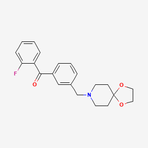 Chemical structure of 3'-[8-(1,4-dioxa-8-azaspiro[4.5]decyl)methyl]-2-fluorobenzophenone