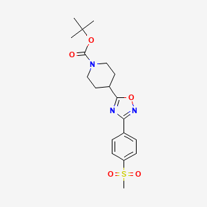 Chemical structure of 3-[4-(Methylsulfonyl)phenyl]-5-(1-Boc-4-piperidyl)-1,2,4-oxadiazole