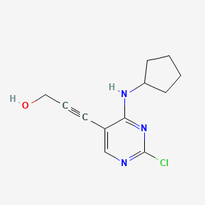 Chemical structure of 3-[2-Chloro-4-(cyclopentylamino)pyrimidin-5-yl]prop-2-yn -1-ol