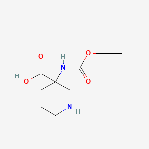 Chemical structure of 3-[(tert-butoxycarbonyl)amino]piperidine-3-carboxylic acid
