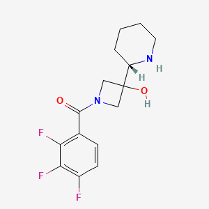 Chemical structure of 3-[(2S)-piperidin-2-yl]-1-(2,3,4-trifluorobenzoyl)azetidin-3-ol