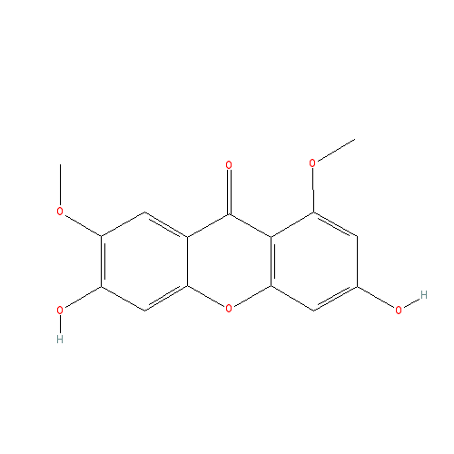 Chemical structure of 3,6-Dihydroxy-1,7-dimethoxyxanthone