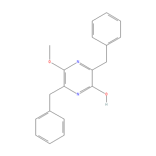 Chemical structure of 3,6-Dibenzyl-2-hydroxy-5-methoxypyrazine