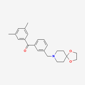 Chemical structure of 3,5-dimethyl-3'-[8-(1,4-dioxa-8-azaspiro[4.5]decyl)methyl]benzophenone