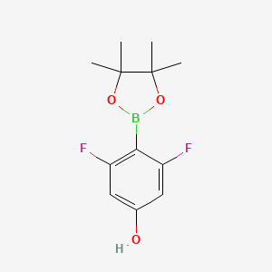 Chemical structure of 3,5-Difluoro-4-(4,4,5,5-tetramethyl-1,3,2-dioxaborolan-2-yl)phenol