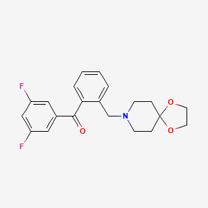 Chemical structure of 3,5-difluoro-2'-[8-(1,4-dioxa-8-azaspiro[4.5]decyl)methyl]benzophenone