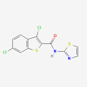 Chemical structure of 3,5-dichloro-N-(thiazol-2-yl)benzo[b]thiophene-2-carboxamide