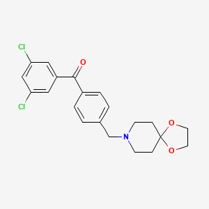Chemical structure of 3,5-dichloro-4'-[8-(1,4-dioxa-8-azaspiro[4.5]decyl)methyl]benzophenone