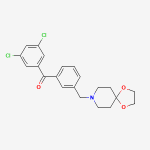 Chemical structure of 3,5-dichloro-3'-[8-(1,4-dioxa-8-azaspiro[4.5]decyl)methyl]benzophenone