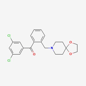 Chemical structure of 3,5-dichloro-2'-[8-(1,4-dioxa-8-azaspiro[4.5]decyl)methyl]benzophenone